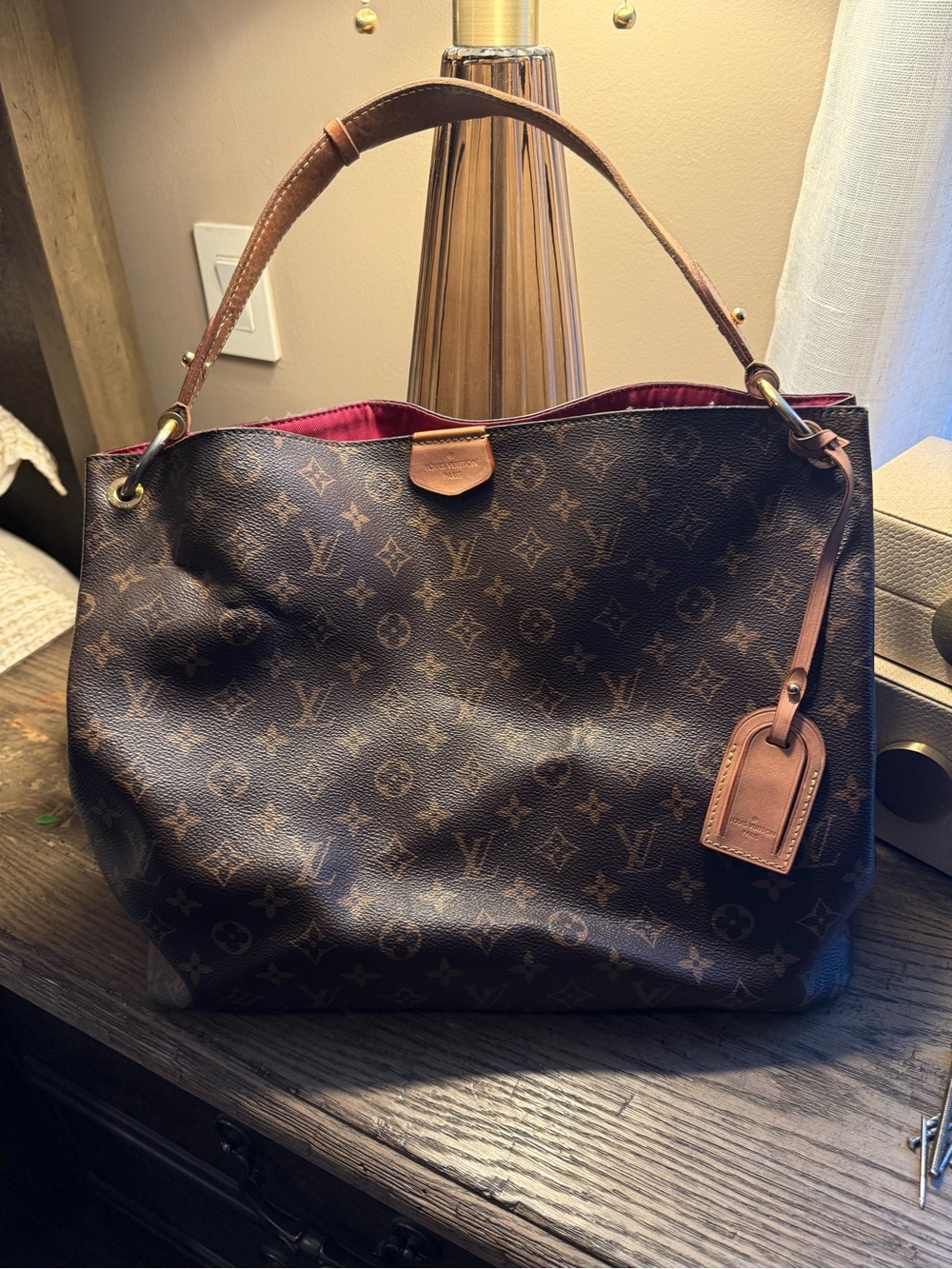 Louis Vuitton Monogram MM Graceful Bag with Brown Canvas & Pink Interior